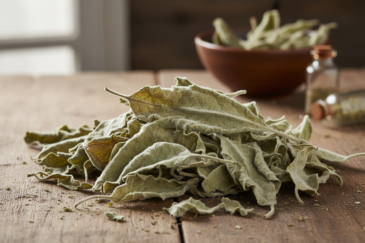 mullein leaf herb on a table