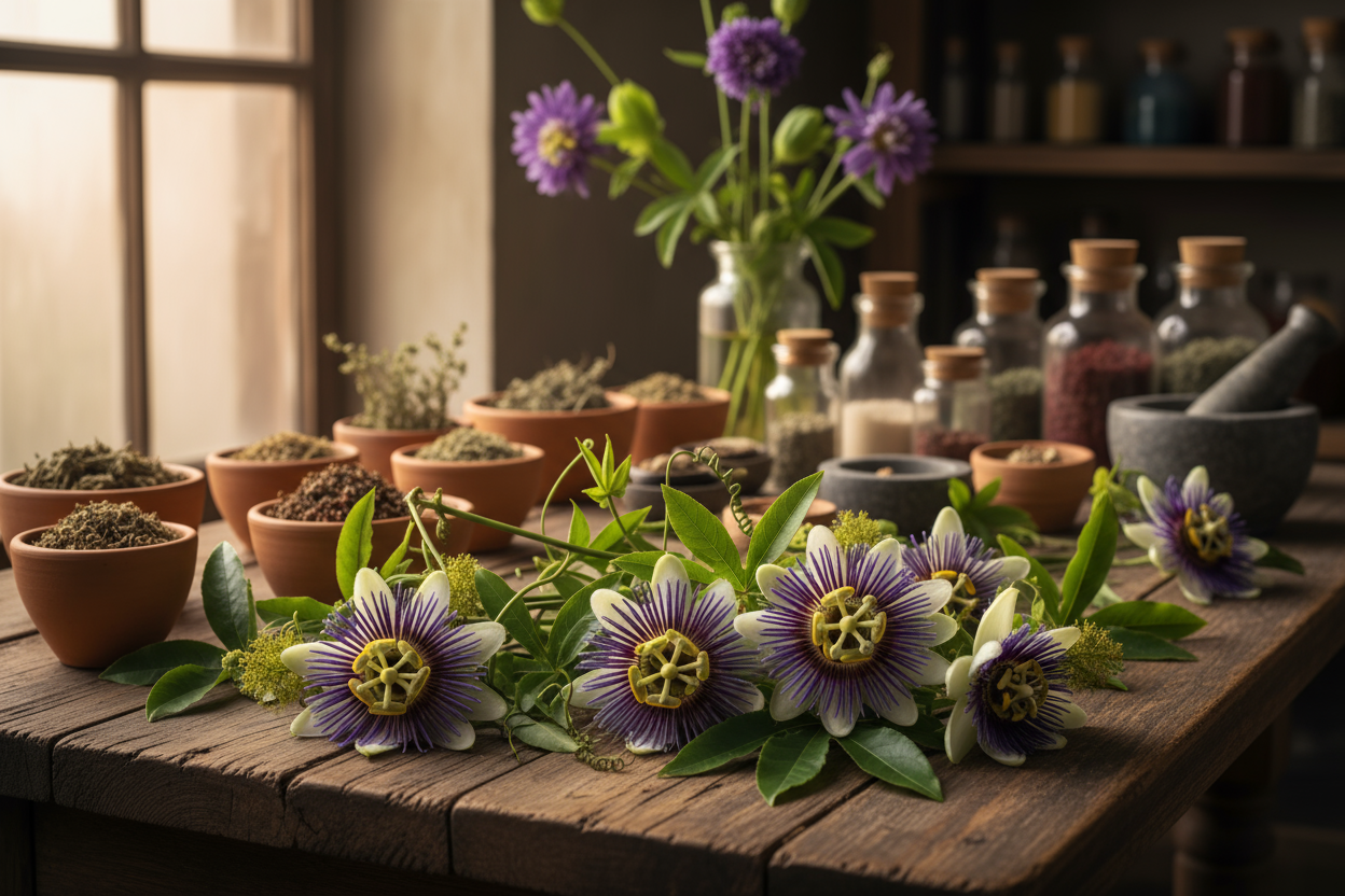 passion flower on a table