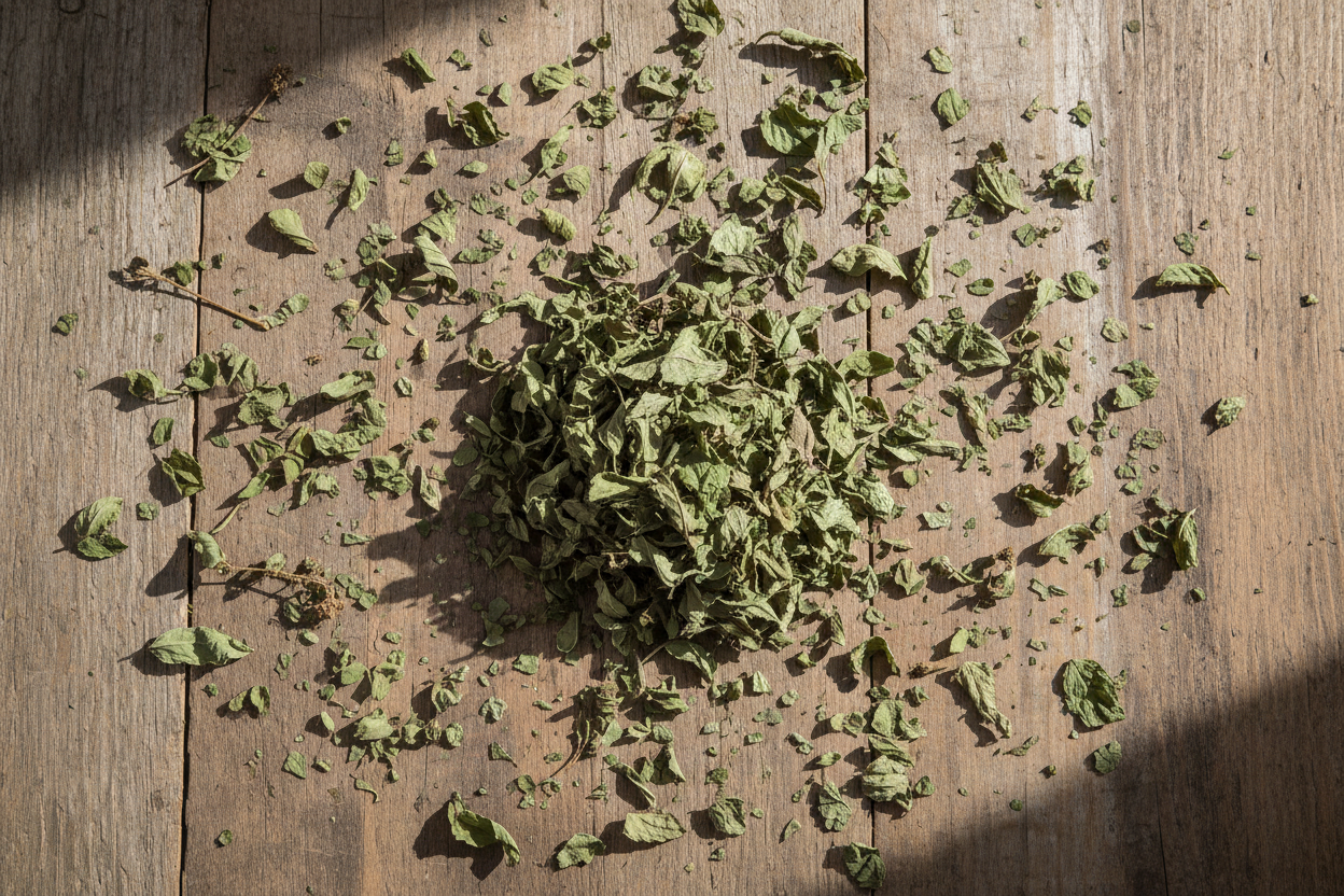 peppermint herb dumped out on table