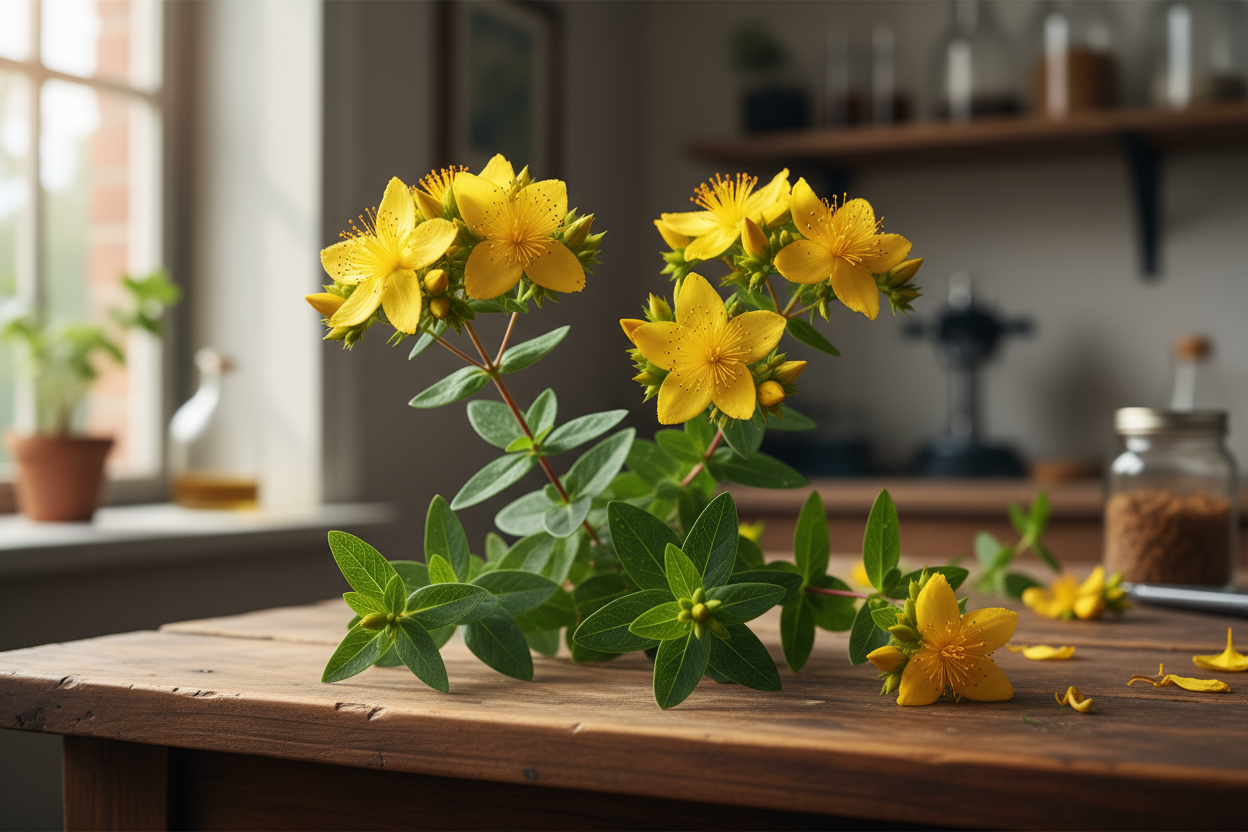 st johns wort on a table